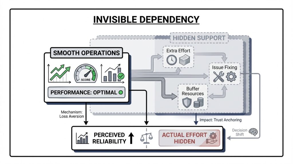 Outsourcing vendor providing hidden operational support leading to smooth performance and perceived reliability in BPO model